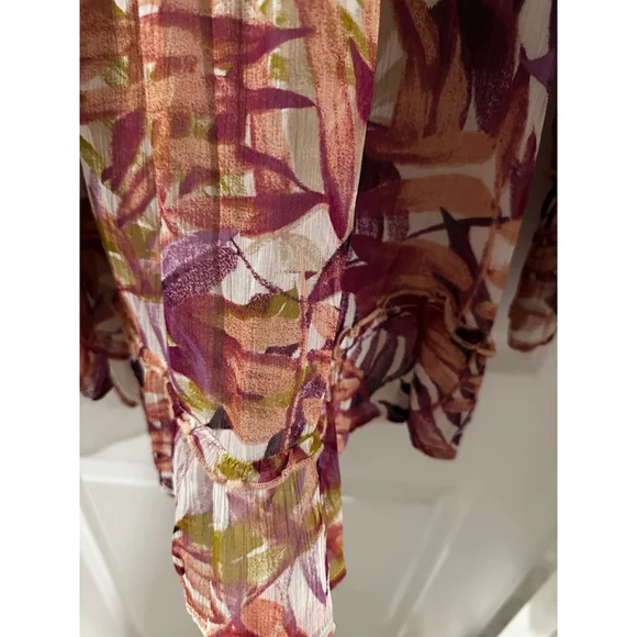 Lucky Brand L Rust Maroon Green Leaf Print Off-Shoulder Blouse Top - Picture 5 of 10